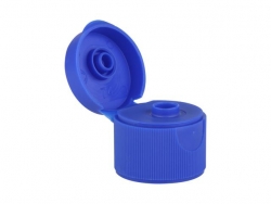 24-410 Blue Ribbed Snap-Top Dispensing Bottle Cap w/ .125 in. Orifice
