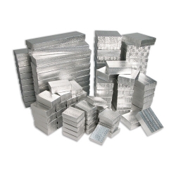 20 Silver Cotton Filled Cardboard Jewelry Boxes-20 Silver Lids (20 Sets) 20 Silver Cotton Filled Cardboard Jewelry Boxes-20 Silver Lids (20 Sets)