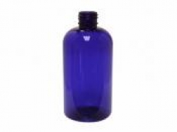 8 oz. Blue Cobalt 24-410 PET (BPA Free) Plastic Semi-Translucent Boston Round Bottle