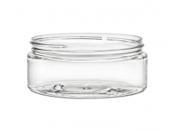 4 oz. Clear Low Profile Single Wall 89-400 Round PET Plastic Square Base Jar