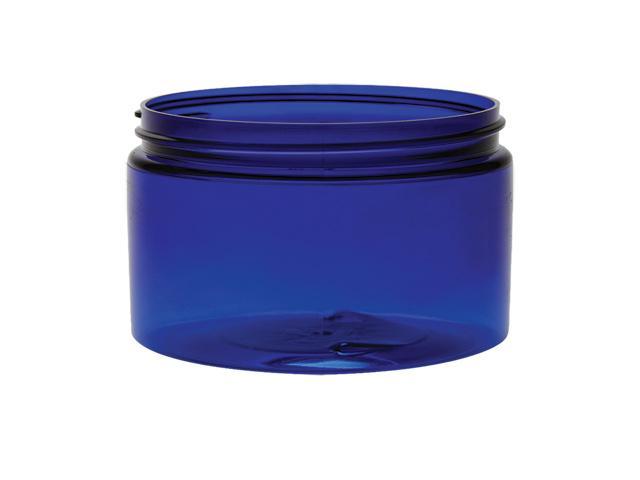 2 pc. set of 4 oz. Dark blue translucent 70-400 plastic single wall straight sided PET round base jar with silver cap. 