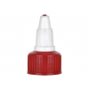 20-410 Red-White Ribbed Twist Open Top PP Plastic Dispensing Bottle Cap-.120 in. Orifice-HS Liner