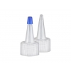 24-410 Natural/Blue Yorker Style Dispensing Bottle Cap w/ Sealed Tip & PS Liner