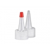24-410 Natural/Red Yorker Style Dispensing Bottle Cap w/ Sealed Tip & PS Liner