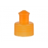 24-410 Orange Translucent Ribbed Dispensing Bottle Cap Push-Pull Style w/ .215 in. Orifice