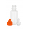 1 oz. White LDPE 20-410 Plastic Squeezable Boston Round Bottle-White Dropper Plug .031 orif-Orange Cap