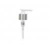 24-410 Silver Brushed Aluminum-White Lotion-Soap Pump w/ 2 cc Output, Lock-Down Head & 8 3/4 in dip tube (Stock)