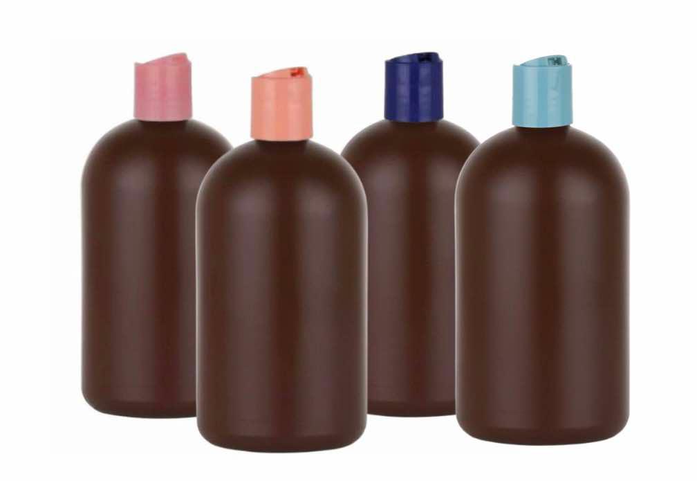16 oz. Brown 28-410 HDPE Plastic Opaque Boston Rd Bottle-Colored Dispensing Cap