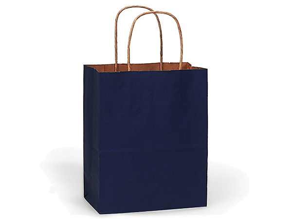 Blue Dark Medium (Cub) Paper Kraft Gift Bag (8 in. x 4.75 in. x 10 in.) 100% Recycled