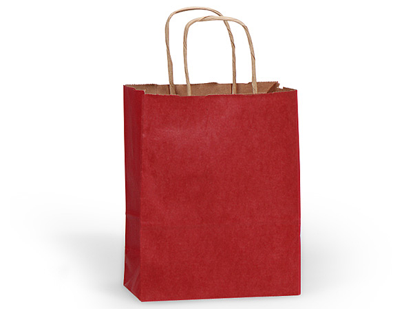 Red Medium (Cub) Paper Kraft Gift Bag (8 in. x 4.75 in. x 10 in.) 100% Recycled