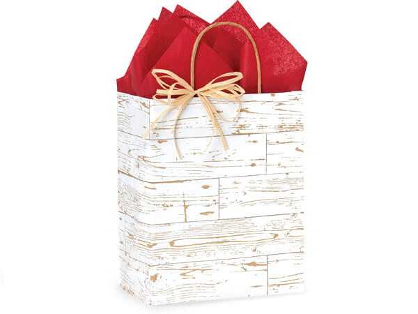 8 in. x 4.75 in. x 10 in. Medium (Cub) Distressed Wood Paper Gift Bag 40% Recycled VOLUME DISCOUNTS