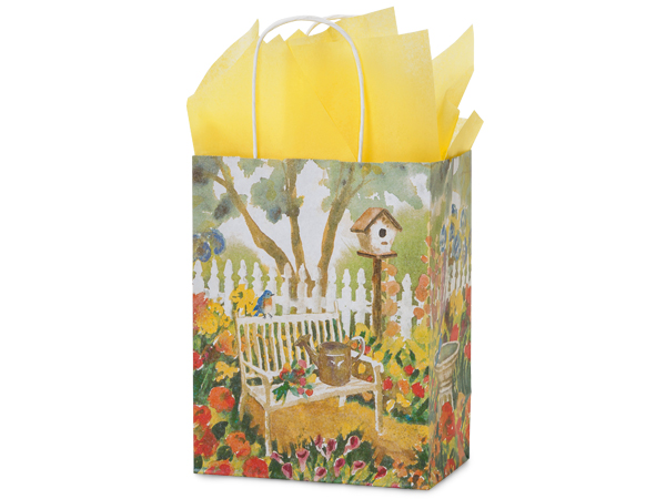 8 in. x 4.75 in. x 10 in. Medium (Cub) Watercolor Garden Paper Gift Bag 100% Recycled VOLUME DISCOUNTS