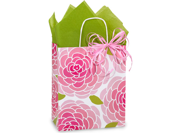 8 in. x 4.75 in. x 10 in. Medium (Cub) Rose Blossoms Paper Gift Bag 100% Recycled VOLUME DISCOUNTS