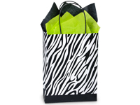 8 in. x 4.75 in. x 10 in. Medium (Cub) Zebra Print Paper Gift Bag 100% Recycled VOLUME DISCOUNTS