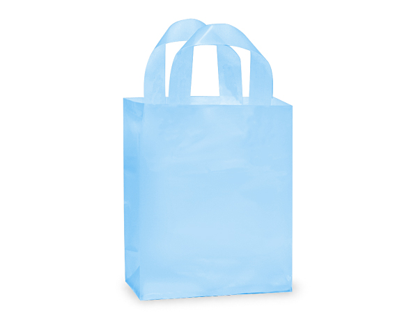 Medium (Cub) Aqua Frosted Plastic Gift Bag (8 in. x 4 in. x 10 in.) 100% Recycled VOLUME DISCOUNTS