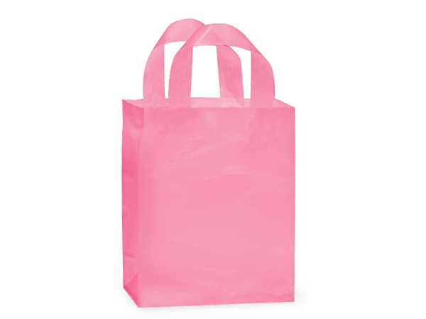 Medium (Cub) blazing pink Frosted Plastic Gift Bag (8 in. x 4 in. x 10 in.) 100% Recycled VOLUME DISCOUNTS