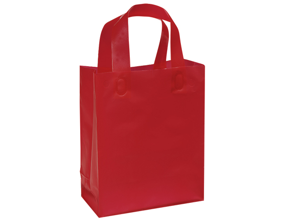 Medium (Cub) Red Frosted Plastic Gift Bag (8 in. x 4 in. x 10 in.) 100% Recycled VOLUME DISCOUNTS