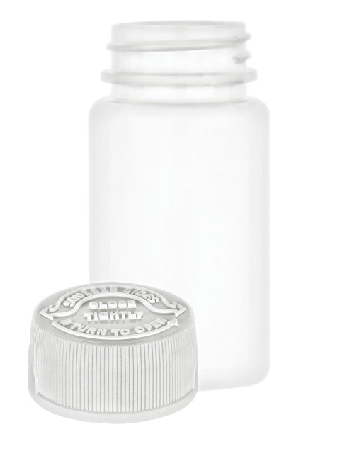 2.5 oz. (75 cc) White Packer 33-400 HDPE Round Plastic Bottle-Whtie CRC Non Dispensing Cap