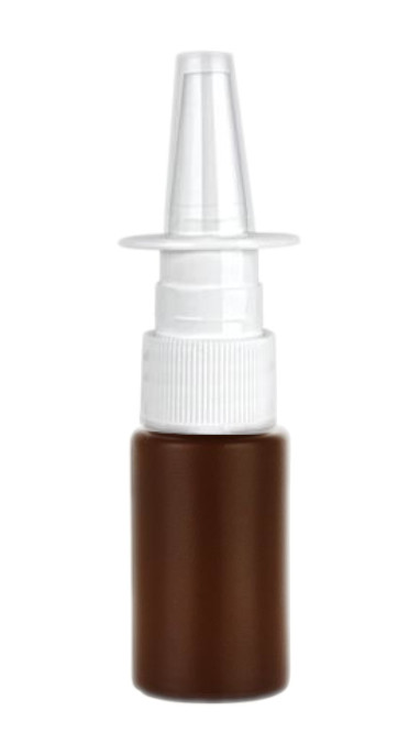 .5 oz. (1/2 oz) Amber Brown 20-410 Cylinder Round HDPE Opaque Plastic Bottle-White FM Nasal Sprayer-3.5 in. DT