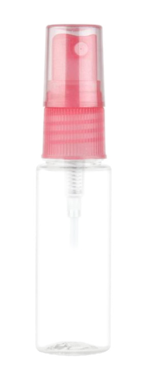 .5 oz. Clear 18-415 Round Cylinder (1/2 oz) PET Plastic Bottle-Pink Sprayer-Pink Hood