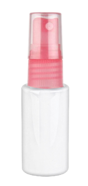 1 oz. White 18-415 White Cylinder Round PET Plastic Bottle-Pink FM Sprayer-Pink Hood