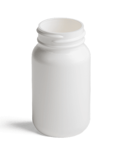 3.33 oz. (100 cc) White Packer 38-400 HDPE Round Plastic Bottle-Non Dispensing CRC Cap-Dual Liners