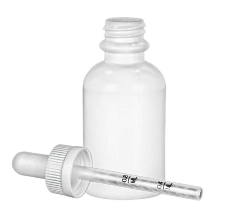 2 oz. White Opaque HDPE 20-400 Plastic Boston Round Bottle w/ Tincture & White CRC Dropper Cap 50% OFF