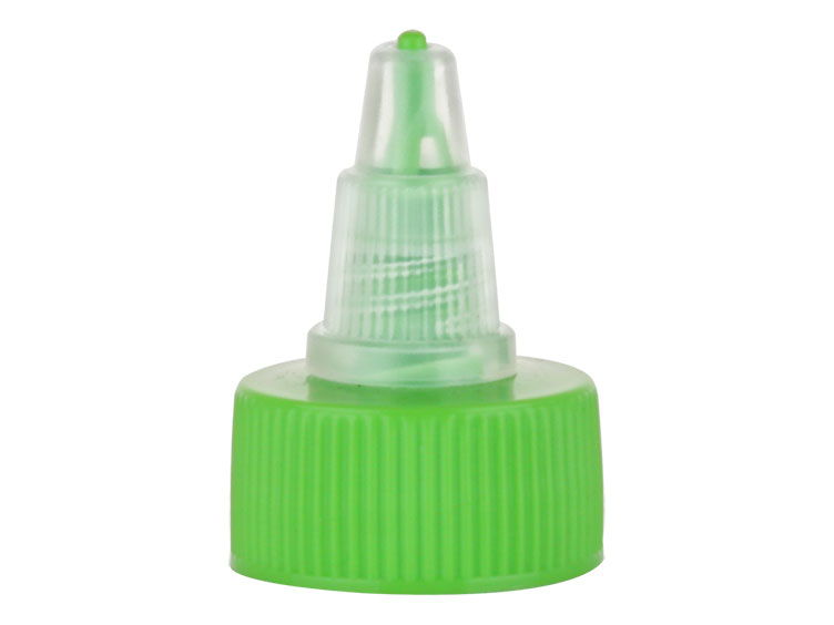  24-410 Green Lime-Natural Twist Open Ribbed Dispensing PP Plastic Bottle Cap- .085 in. Orifice