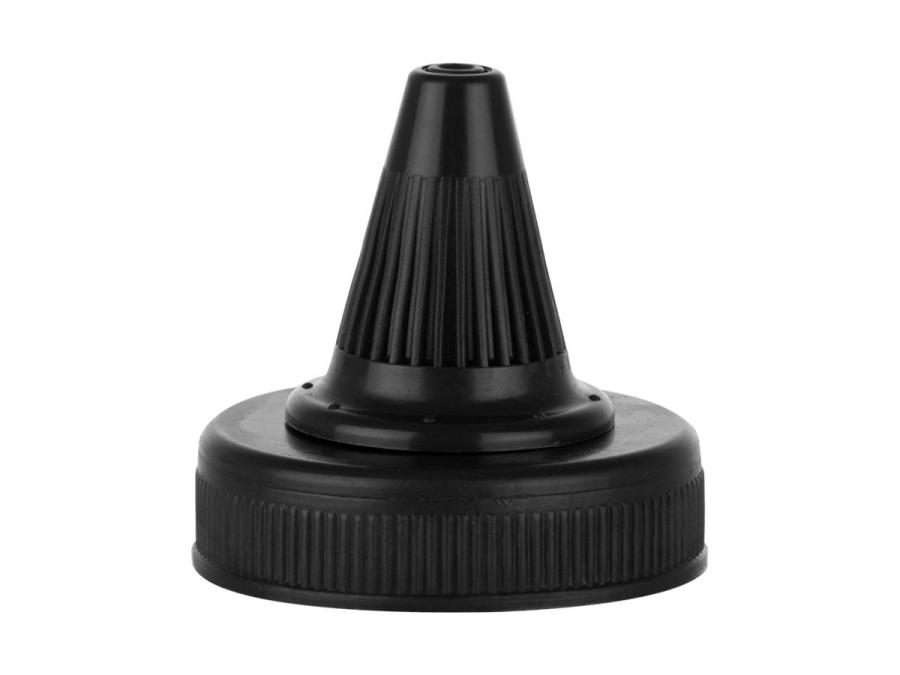 38-400 Black Ribbed Twist Open Dispensing PP Plastic Bottle Cap-.187 in. Orif-HS Liner (For PE-PP Plastc  Bottles)