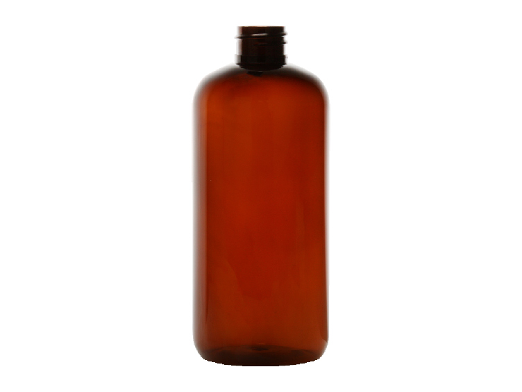 16 oz. Amber Dark 24-410 PET Semi-Translucent Boston Round Plastic Bottle