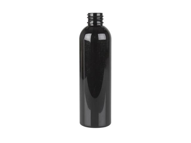 6 oz. black PET bullet round 24-410 opaque shiny plastic bottle.
