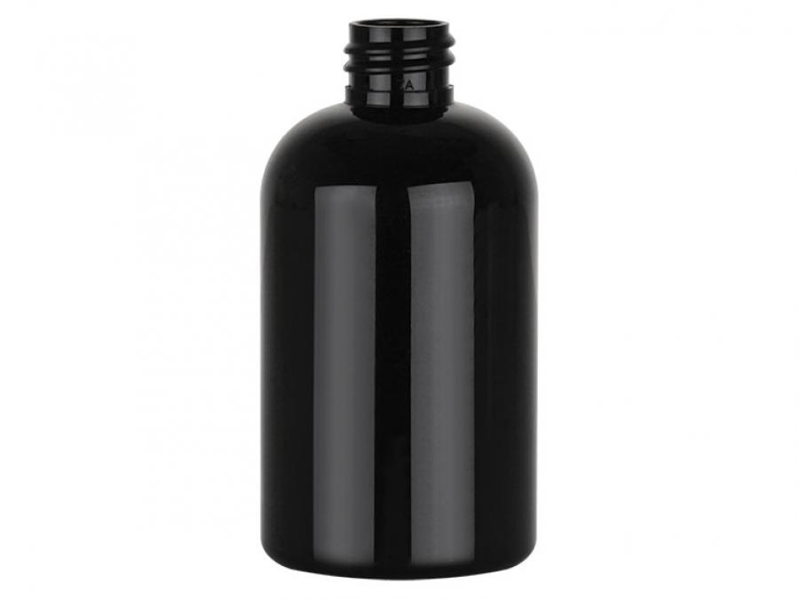 6 oz. Black PET 24-410 Shiny Opaque Plastic Boston Round Bottle (Silgan)