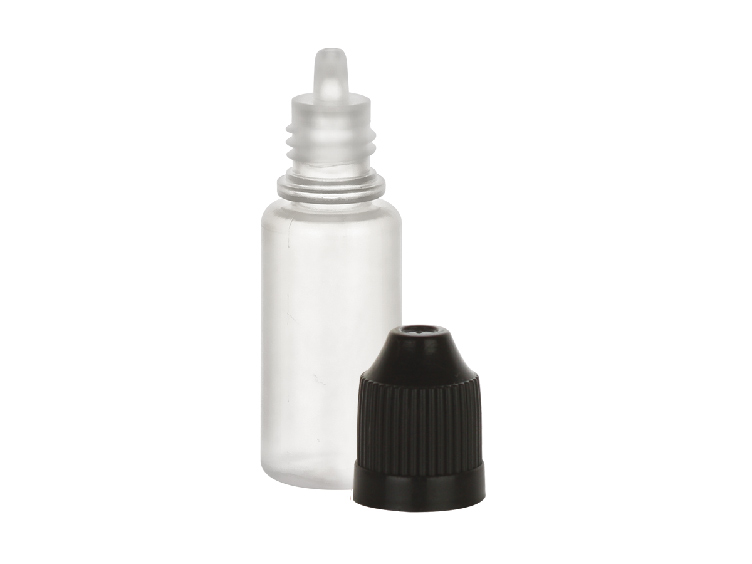 .33 oz. (1/3 oz.) (10 ml) Natural 13 mm Semi-Opaque Cylinder Round LDPE Plastic Squeezable Bottle w/ Dropper Plug & Black CRC Non Dispensing Cap