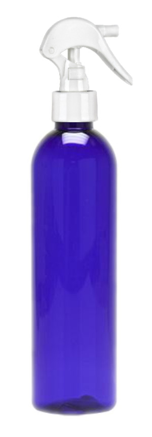 8 oz. cobalt blue PET semi-translucent bullet round 24-410 plastic bottle.
