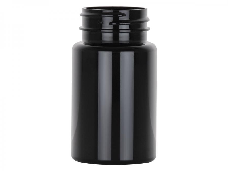2.5 oz. Black PET Packer 38-400 Round (75 cc) Plastic Bottle-Gloss Finish