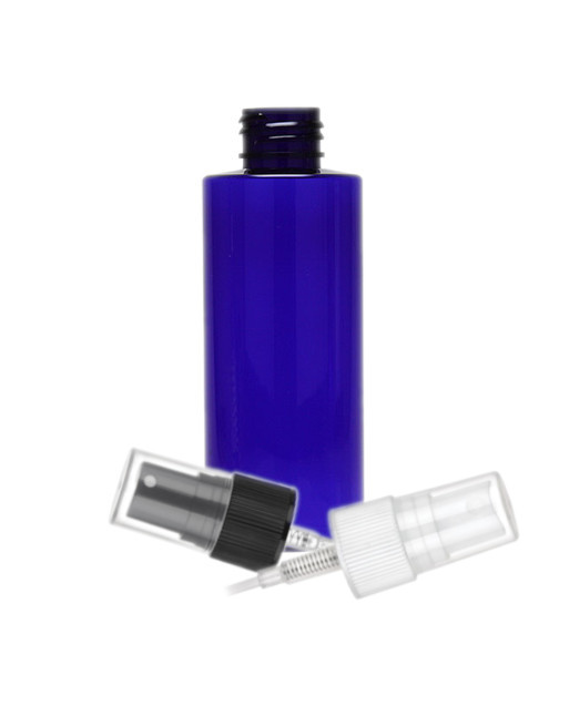  2 oz. Blue Cobalt 20-410 PET Semi-Transclucent Plastic Cylinder Round Bottle-FM Sprayer
