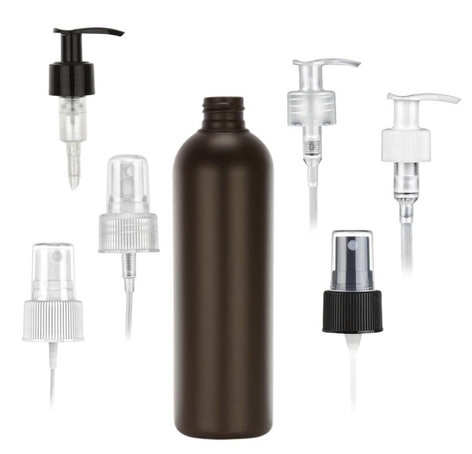10 oz. Brown Dark 24-410 HDPE Bullet Round Opaque Plastic Bottle-FM Sprayer or Pump