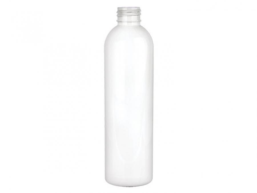 8 oz. White 24-410 Round Bullet PET (BPA Free) Opaque Gloss Finish Plastic Bottle-FM Sprayer or LU Lotion Pump