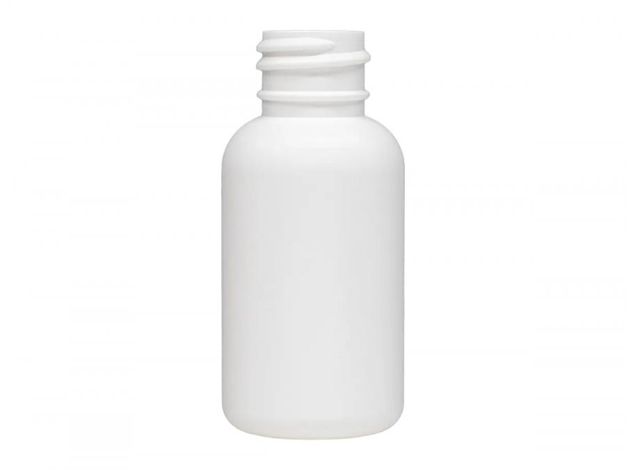 1 oz. White LDPE 20-410 Plastic Squeezable Boston Round Bottle-Cap-Plug-Classic Containers