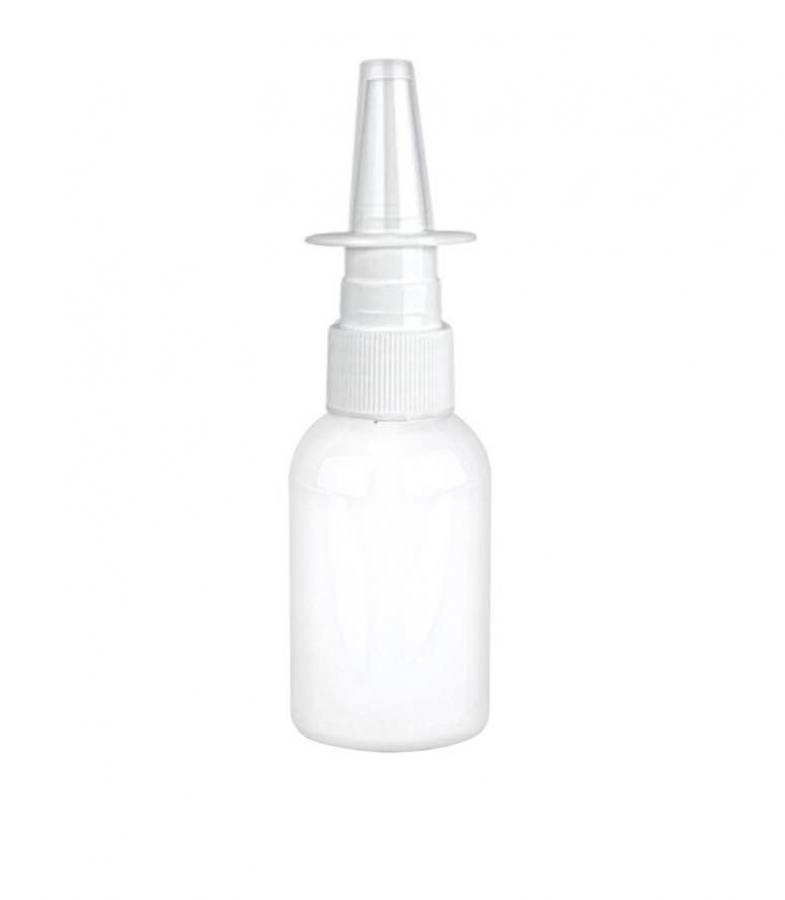 1 oz. White Glossy Opaque PET (BPA Free) 20-410 Plastic Boston Round Bottle-Nasal Sprayer-2.75 in. DT