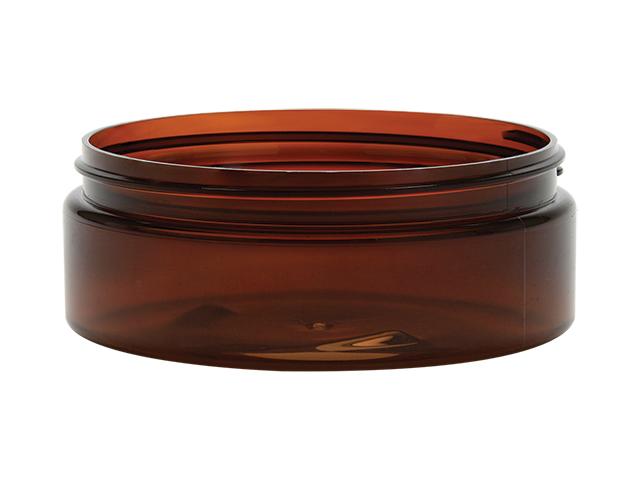 Amber plastic jars offered in a 4, 8 & 16 oz. sizes.
