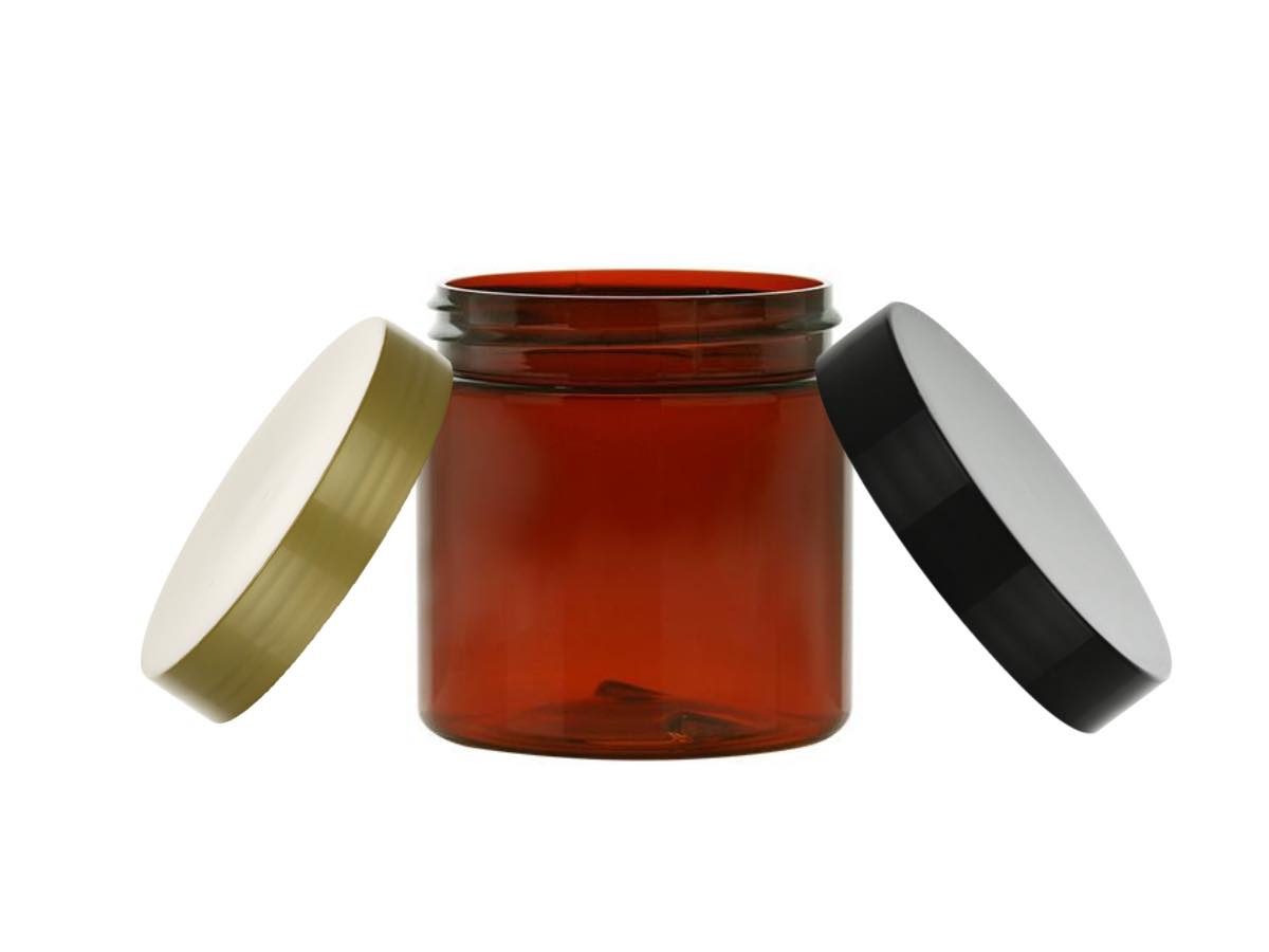 4 oz. Amber Dark Plastic Single Wall 58-400 PET Jar w/ Colored Lids 35% OFF