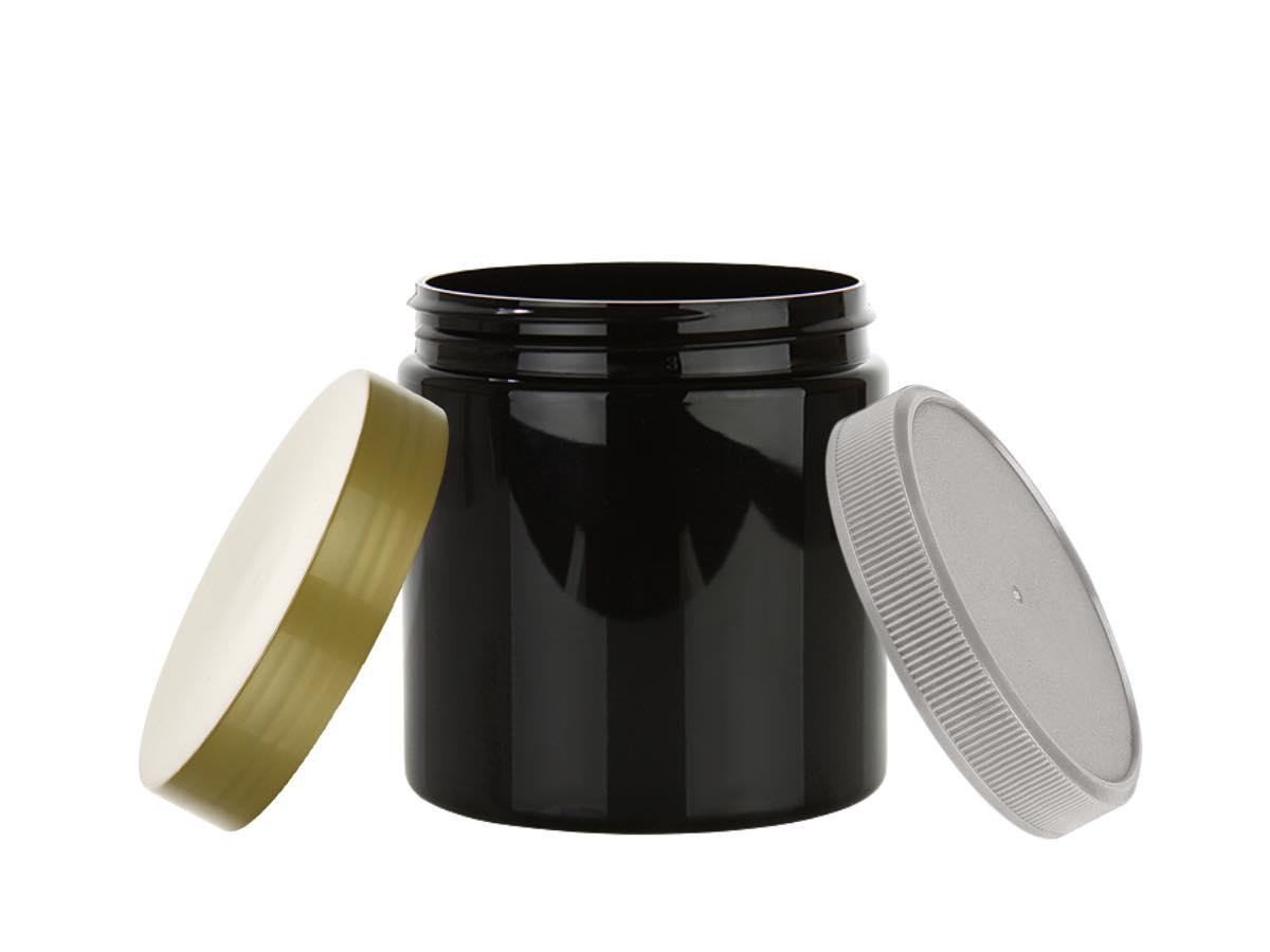 8 oz. Black Round Single Wall Shiny 70-400 Opaque PET Plastic Jar-Colored Lid (Silgan)