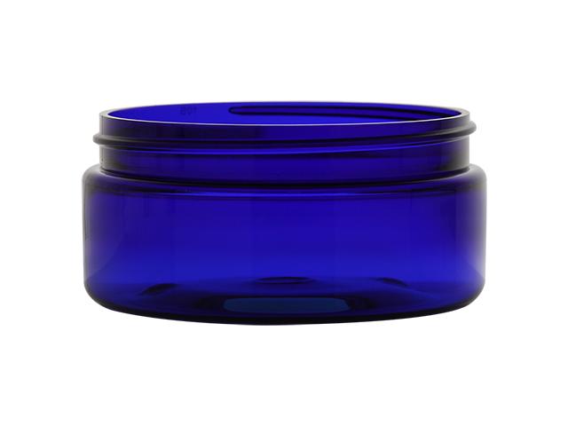  4 oz. Blue Cobalt Low Profile Single Wall Square Based 89-400 Round PET Plastic Jar-Lid