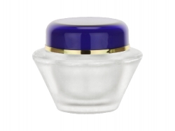 1.67 oz (50 ml) Frosted 50 mm Thick Wall Acrylic Jar-White Inner PP Bowl-Blue Lid-Gold Band