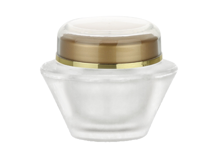 1.67 oz (50 ml) Frosted 50 mm Thick Wall Acrylic Jar-White Inner PP Bowl-Gold-Clear Lid-Gold Band-White Sealing Disc