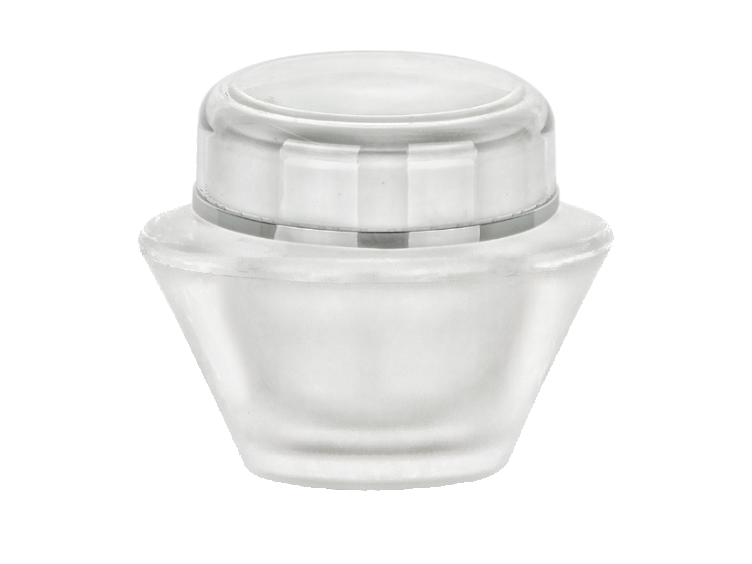 1.67 oz (50 ml) Frosted 50 mm Thick Wall Acrylic Jar-White Inner PP Bowl-White-Clear Lid-Silver Band-White Sealing Disc