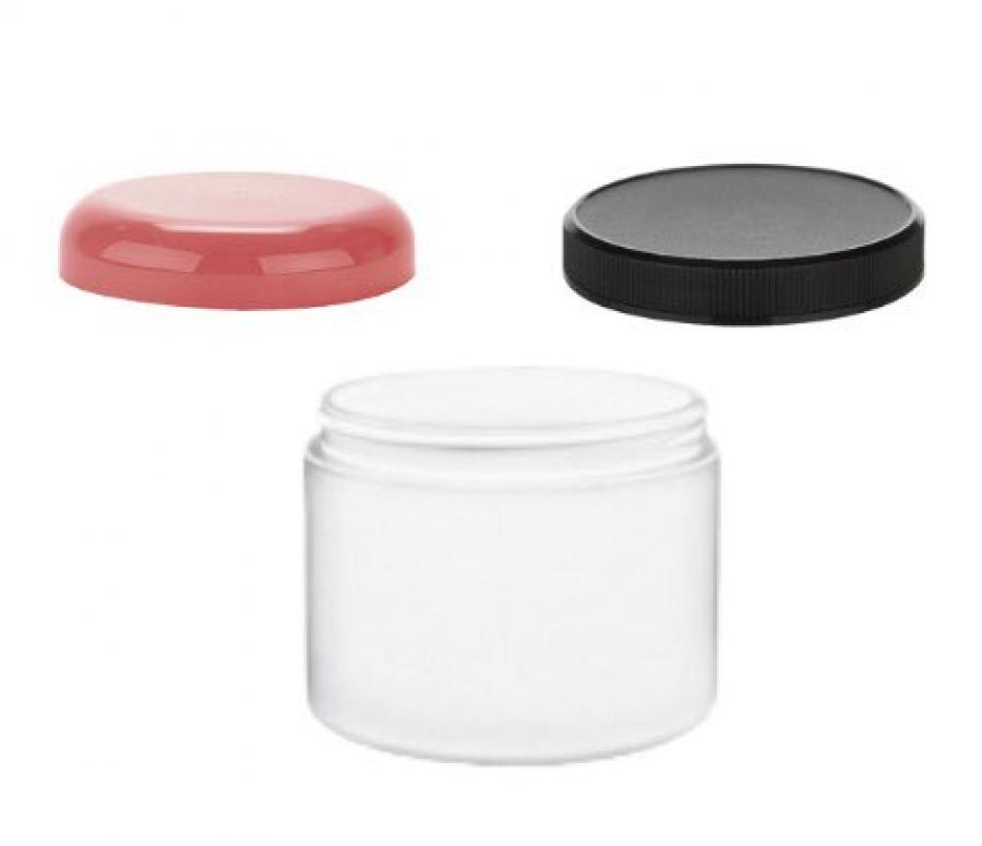 4 oz. White Square Base Double Wall Round 70-400 PP Plastic Jar-Cap (Taral)