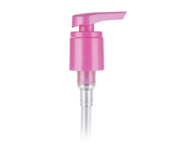 24-415 Pink Light Pearl Plastic Lotion Pump w/ Lock-Down Head, 2 cc Output & 6 9/16 in. dip tube