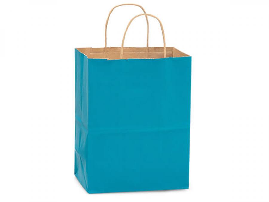 Caribbean Blue Medium (Cub) Paper Kraft Gift Bag (8 in. x 4.75 in. x 10 in.) 100% Recycled